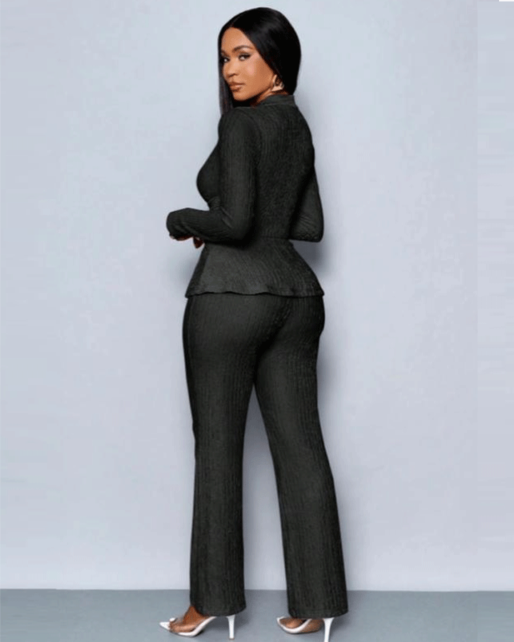 Women's Apricot Color Elegant V Neck Long Sleeve T-Shirt And Wide Leg Pants Two Piece Set 124697734