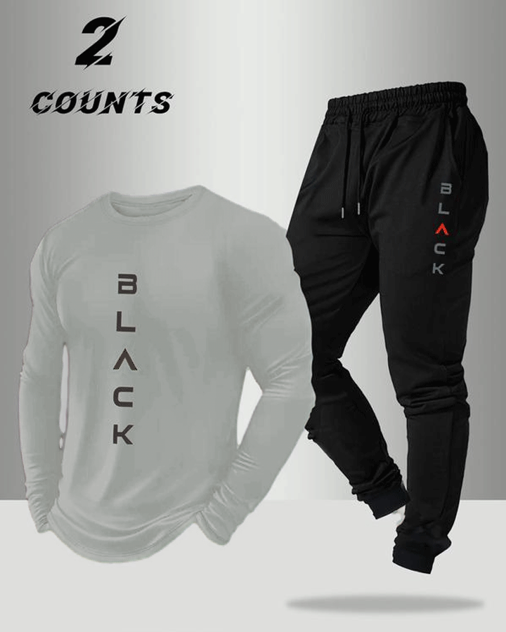 Two-Piece Set Men's Solid Color Long Sleeve Hoodie & Pants