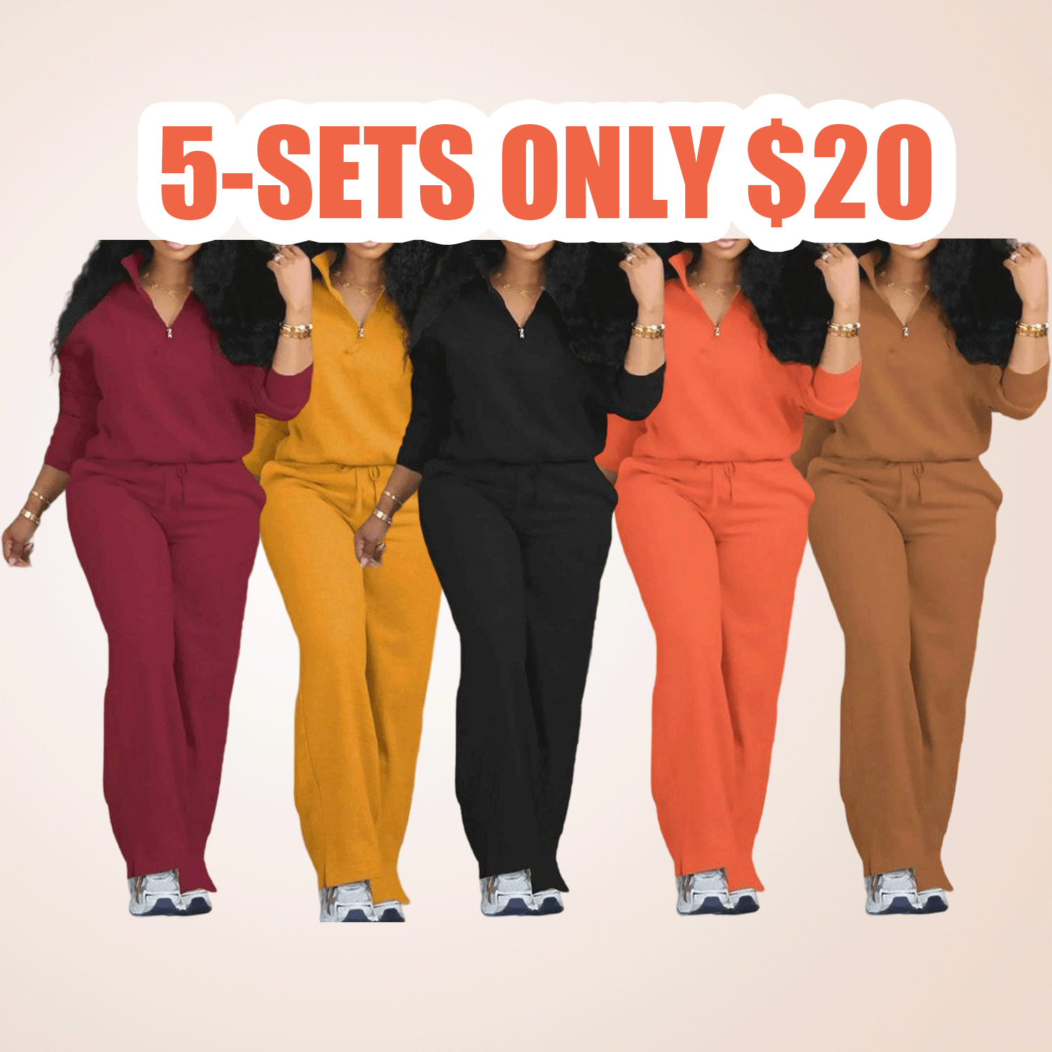Women's Solid Half Placket Split Hem Pants Set