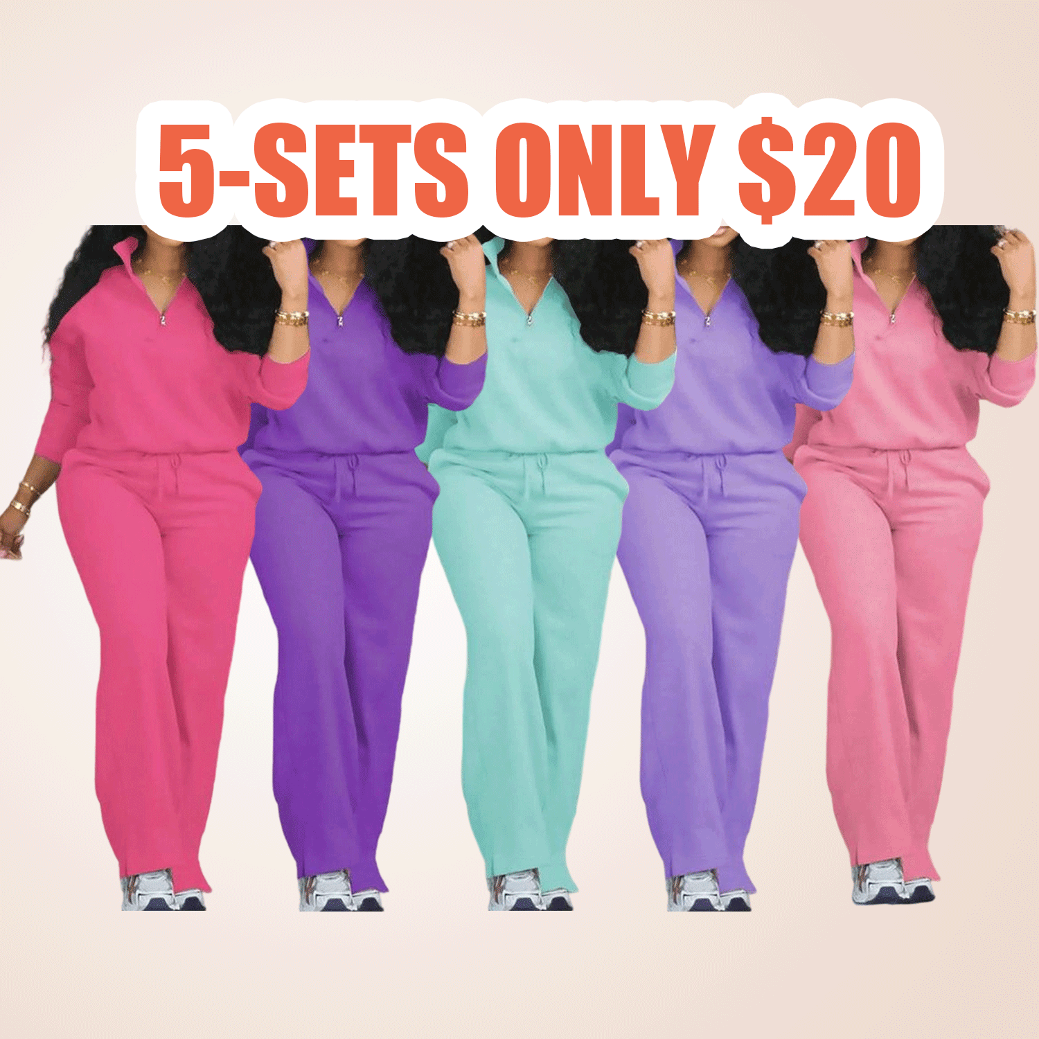 Women's Solid Half Placket Split Hem Pants Set