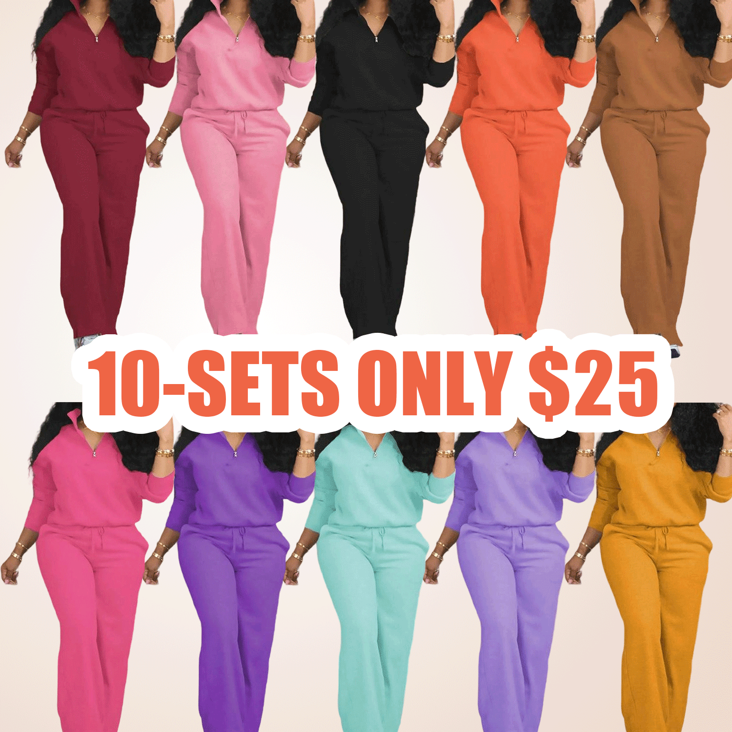 Women's Solid Half Placket Split Hem Pants Set