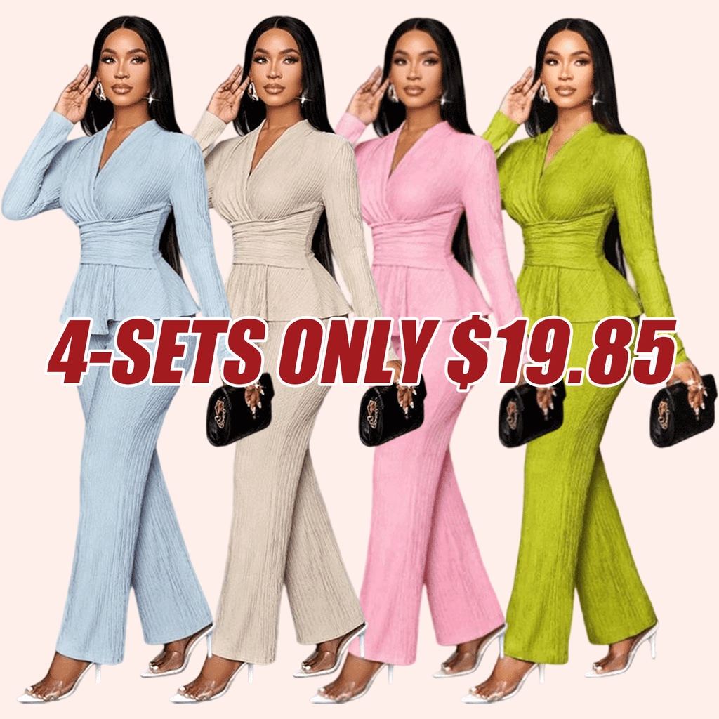 Women's Apricot Color Elegant V Neck Long Sleeve T-Shirt And Wide Leg Pants Two Piece Set 124697734