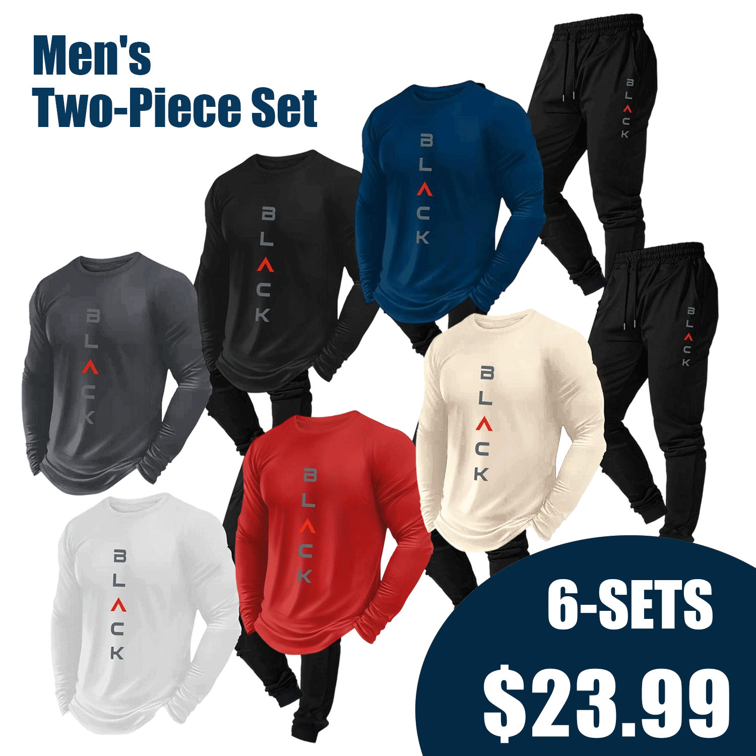 Two-Piece Set Men's Solid Color Long Sleeve Hoodie & Pants